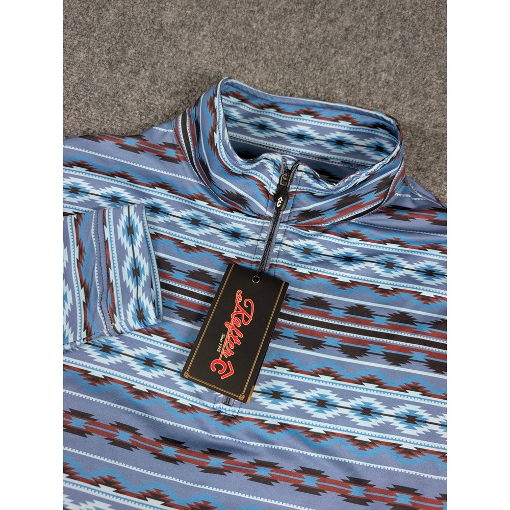 Rafter C Quarter Zip Pullover Mens M/L Blue Southwestern Geometric NWT